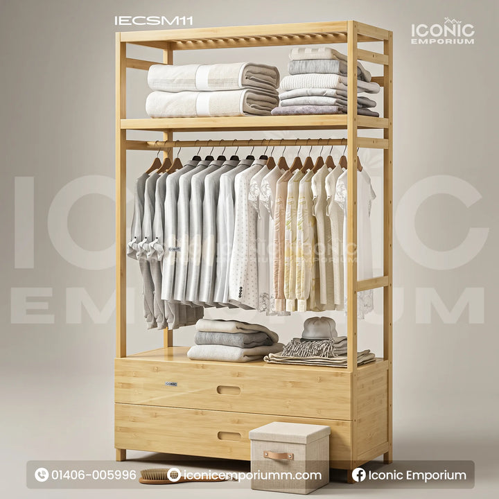 Modern Wooden Garments Stand  with Drawers-IECSM11