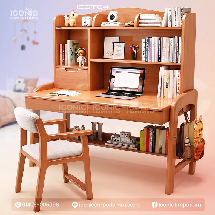 Handcrafted Mehgoni Wood Reading Table and Chair Set -IEST04